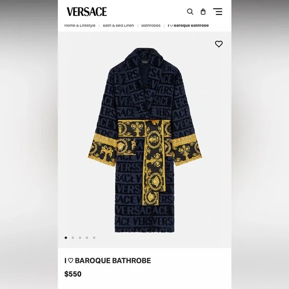 Versace Intimates Sleepwear Versace Unisex Bath Robe Navy